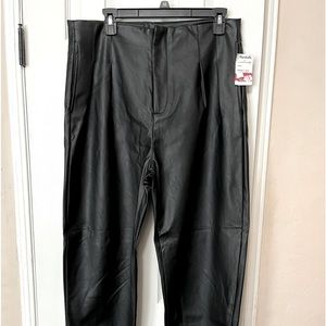 NWT: quality faux-leather pants with high waist and pleats/pockets